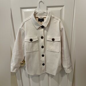 Cream Button-Up Shacket Jacket with Dark Buttons and side pockets